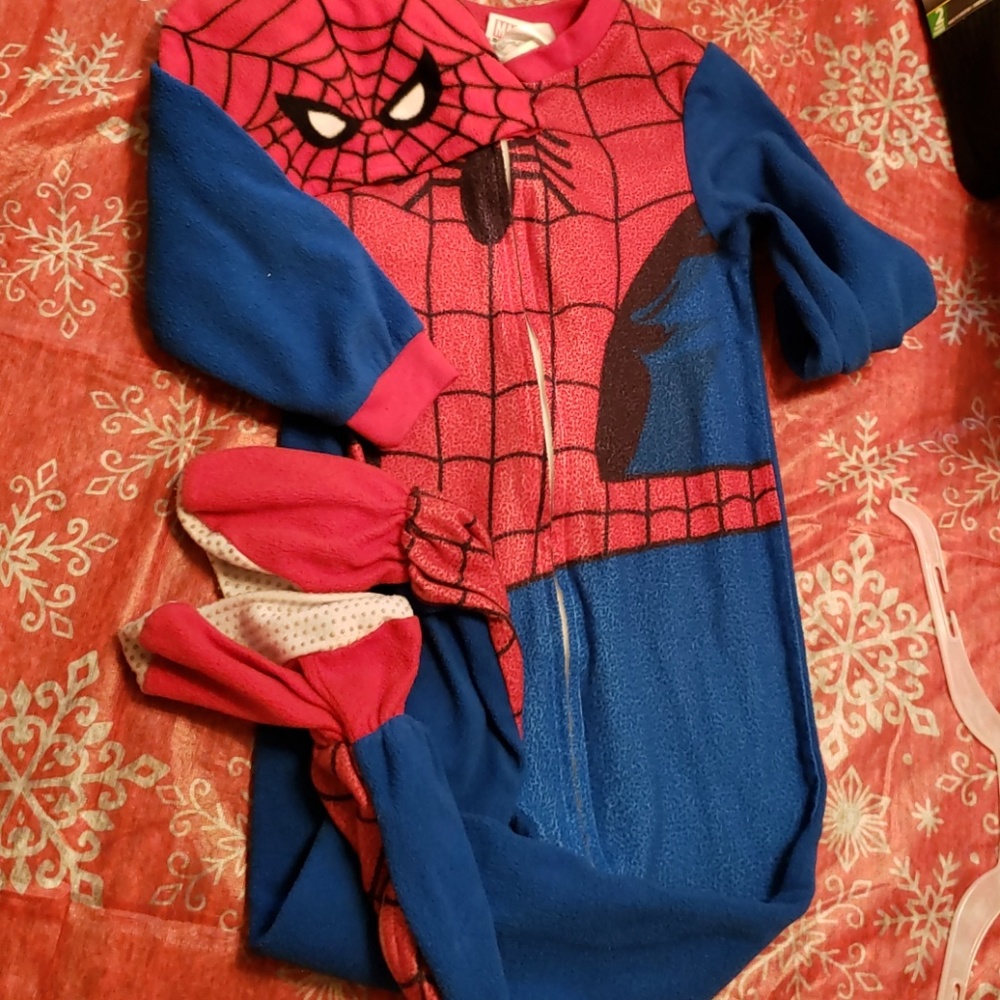Spiderman toddler onesie pajamas with hat.